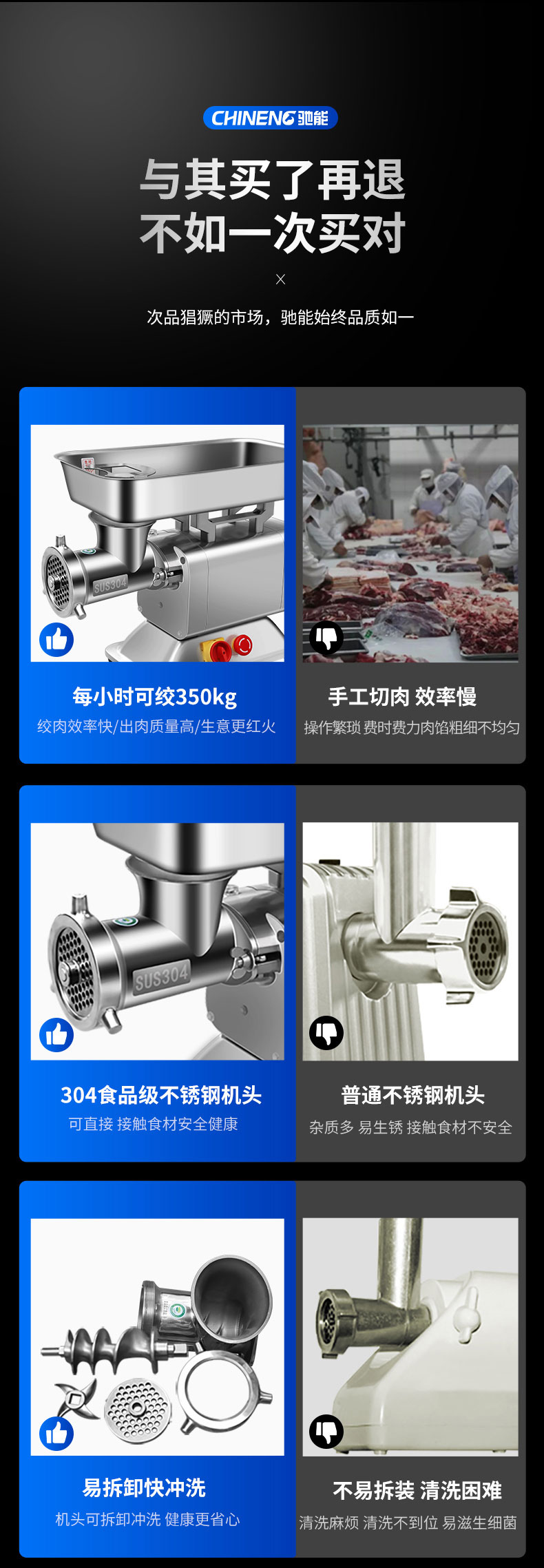 馳能絞肉機(jī)與手工切肉對比
